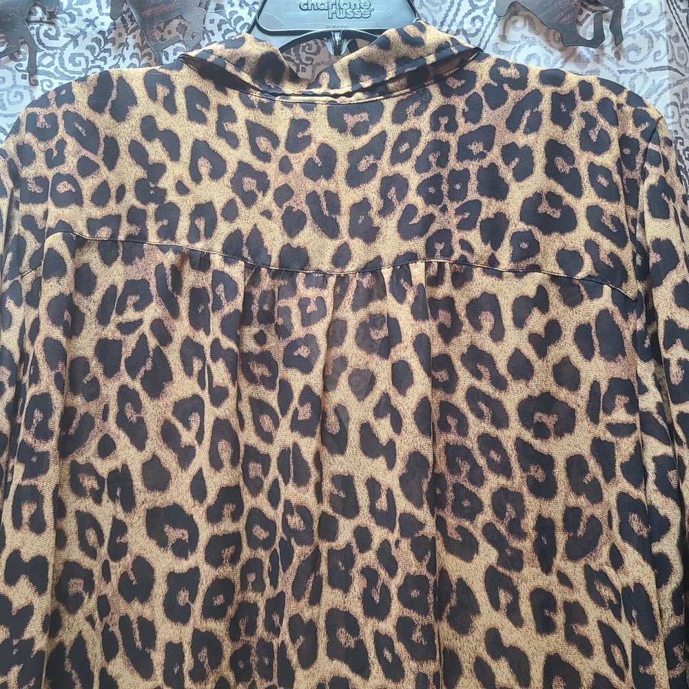 Torrid Tunic Button Shirt Womens 4 Plus Brown Leopard Roll Sleeve Semi Sheer - Picture 10 of 10